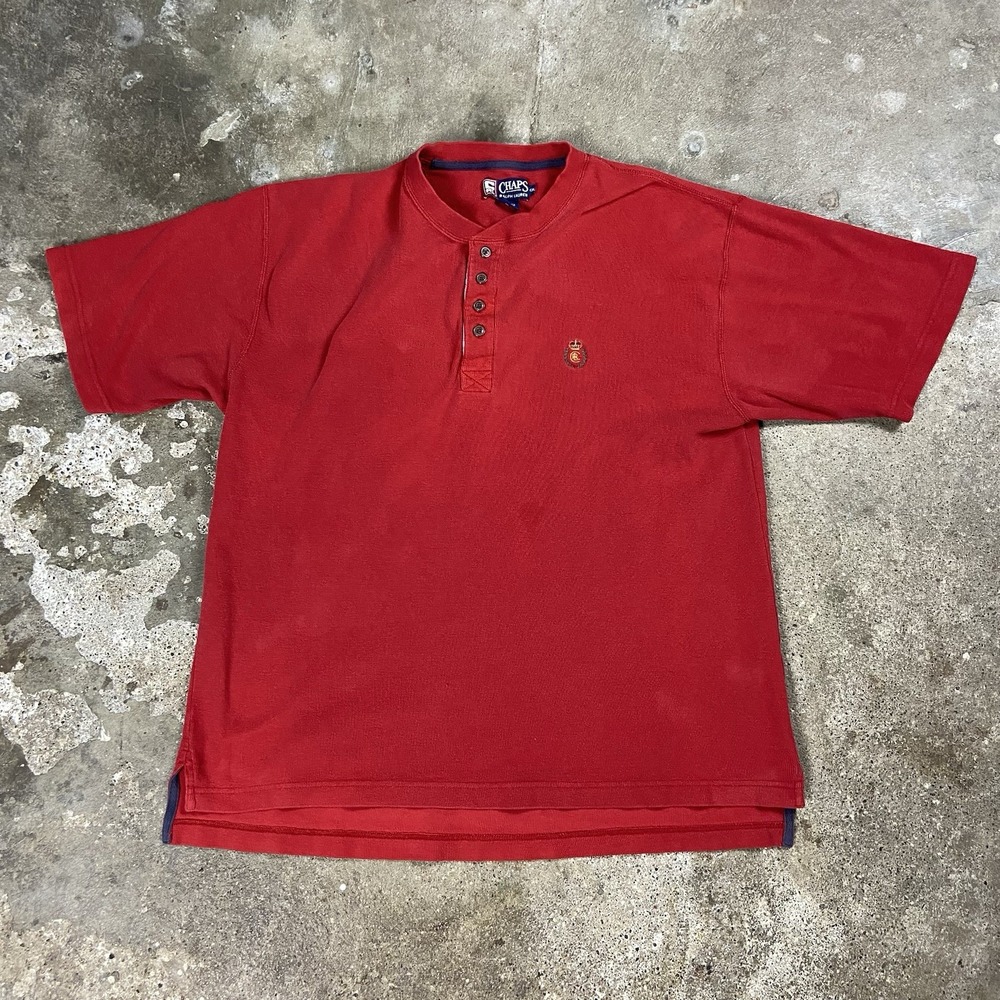 Vintage‎ 90s Chaps Ralph Lauren Short Sleeve Henley Size XXL Red Crest Logo